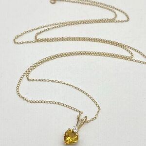 10k Solid Yellow Gold Dainty Citrine Heart Pendant Necklace